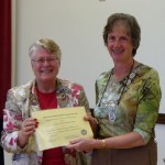 IPP Joyce Boorman (on left) presenting 2007-2008 SI Southern England inaugural Programme Action Award to Jenny Titcombe, President SI Southampton and District (on right)