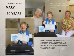 Mary has been a soroptimist for 50 years