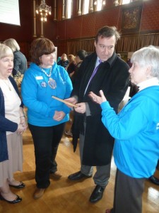 Victoria and Anne explain about Toilet Twinning to Chester MP, Chris Mathieson