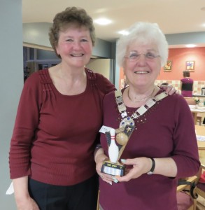 Maureen Gorman and Alma Bailey with Alma's trophy.
