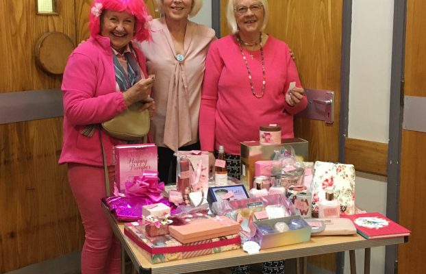 pink evening tombola table october 2021