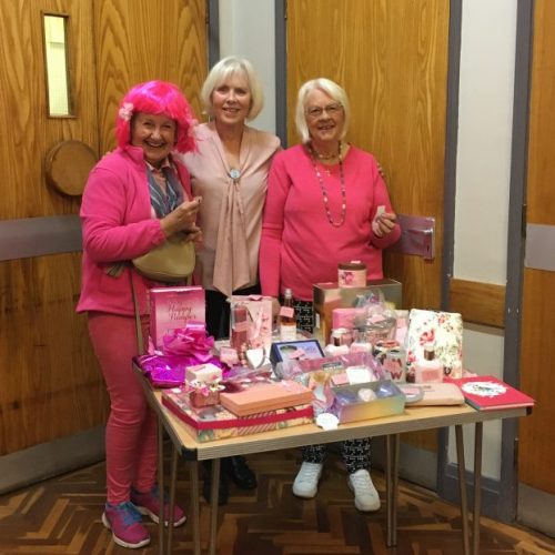 pink evening tombola table october 2021