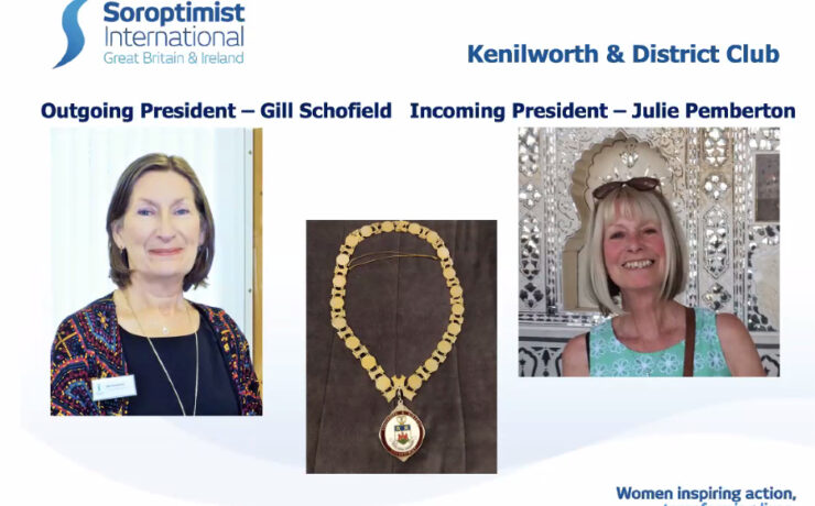 Portrait photos two women with photo of regalia between them