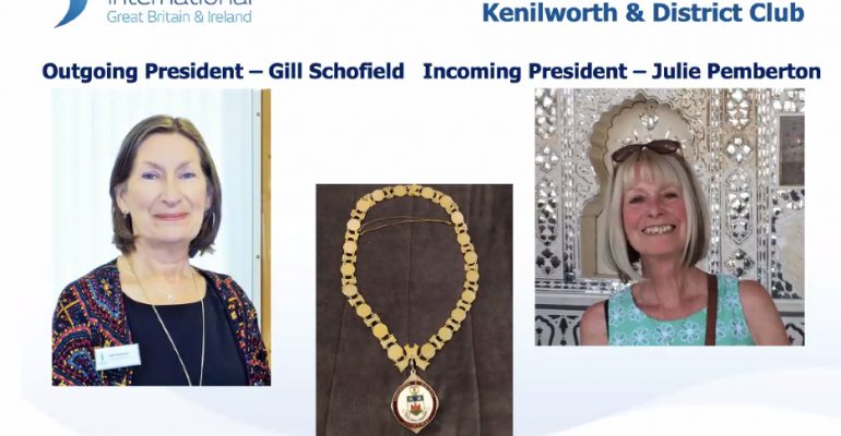 Portrait photos two women with photo of regalia between them