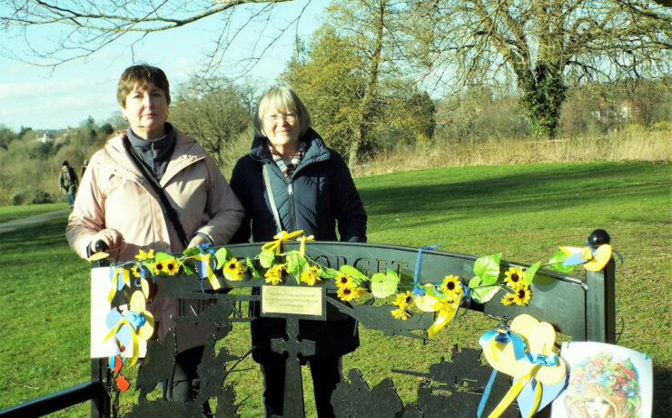 Bench decorated for Ukraine by two women