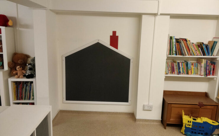Blackboard in the shape of a house