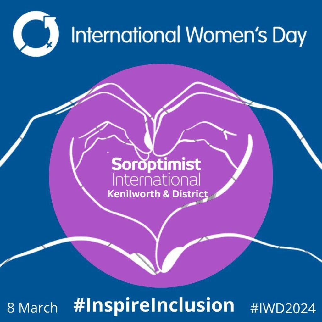 Poster for International Women's Day with outline of to hands making a heart outline