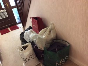 Bags of Coats Collected for the women's shelter