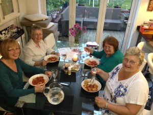 A meal provided by Bev Haywood (right foreground) - total cost £1.20p