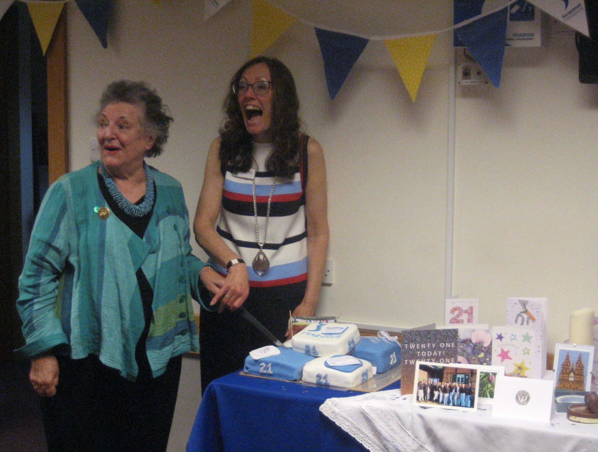 Founder President Angela with 2019-20 President Karen at our 21st Birthday partyh