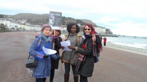 Celia, Maureen and Janet handing out the leaflets.