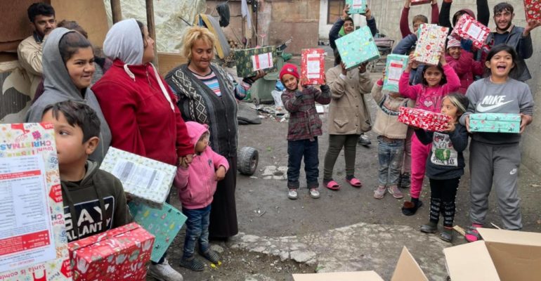 Shoeboxes being handed out in Kosovo