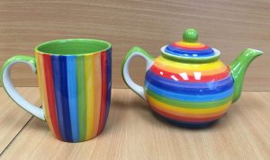 Rainbow Striped Mug and Teapot