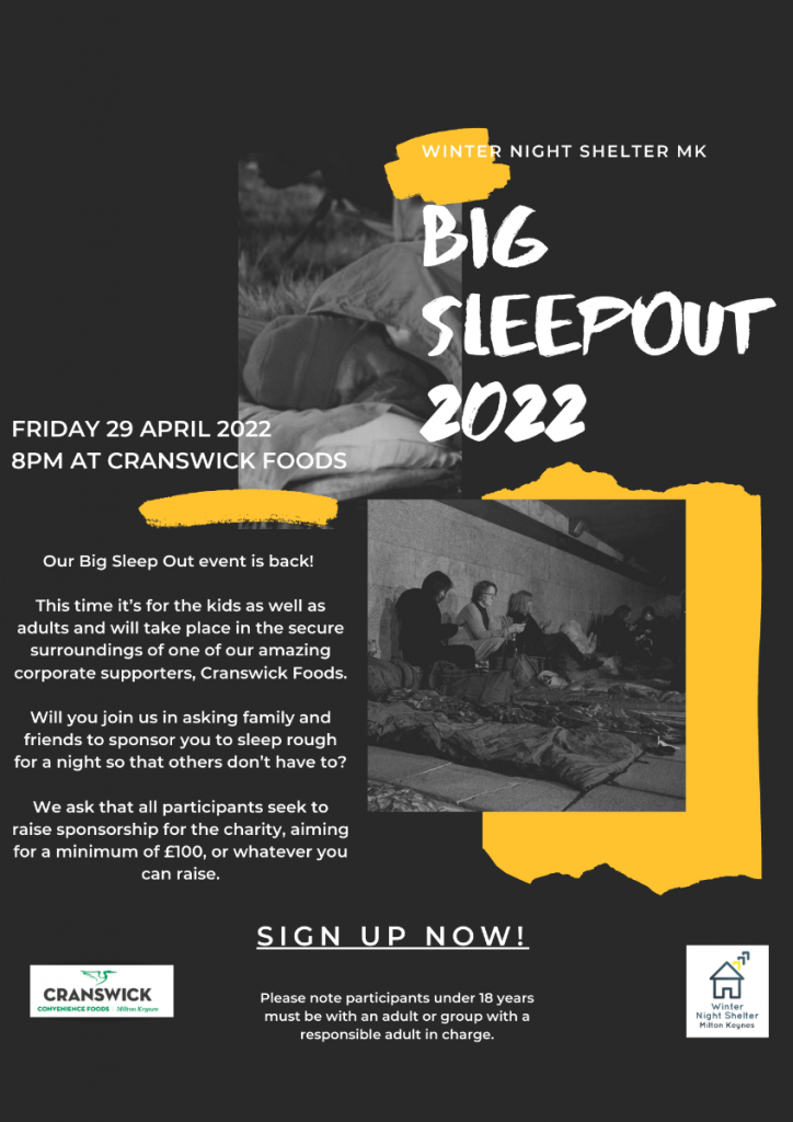 Winter Night Shelter Big Sleep Out April 2022 fund raising event is back