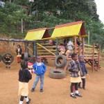 Children playing on the Jungle Gym provided through our PIES project