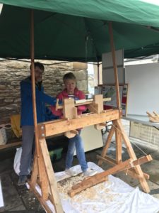 Joint President Jane tries the pole lathe