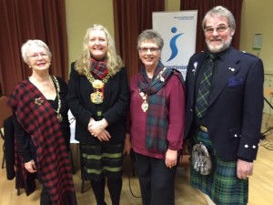 Left to right:  President Betty Mendoza of Soroptimist International Skipton-in Craven, The Lord Mayor of Bradford, Councillor, Joanne Dodds. President Agnes Tomlinson of Soroptimist International, Ilkley, and Mark Clarke.