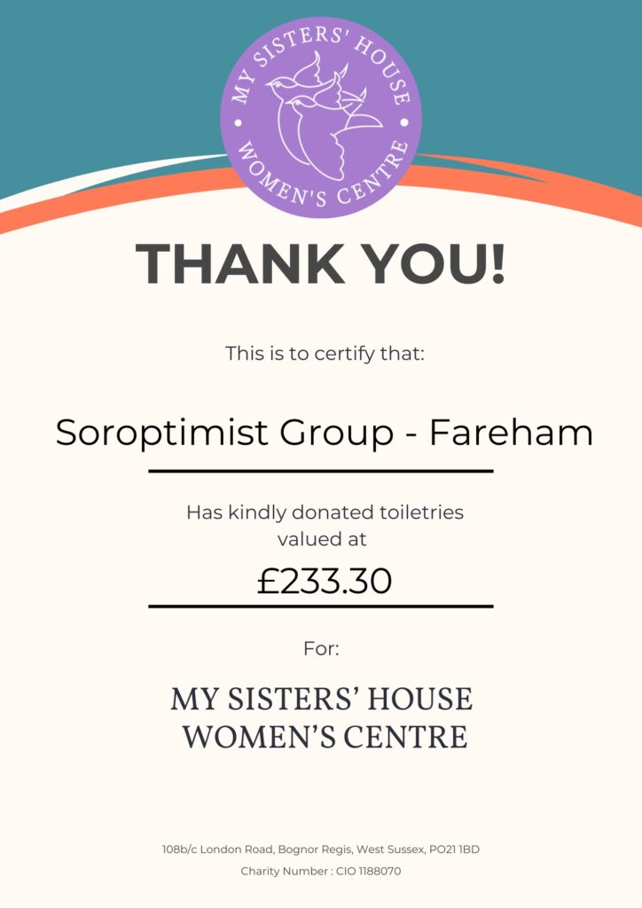 Thank You from My Sisters' House for toiletry donations