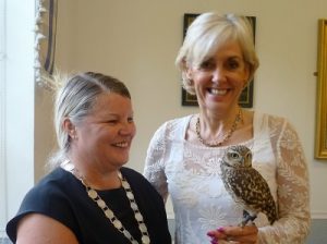 Regional president Sandy, Anita Morris, Murray the owl