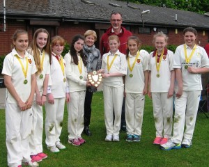 82-Abbots Langley Cricket Festival 2015 - Winners Ballinger Waggoners with their coach and Jennie RedfordWeb