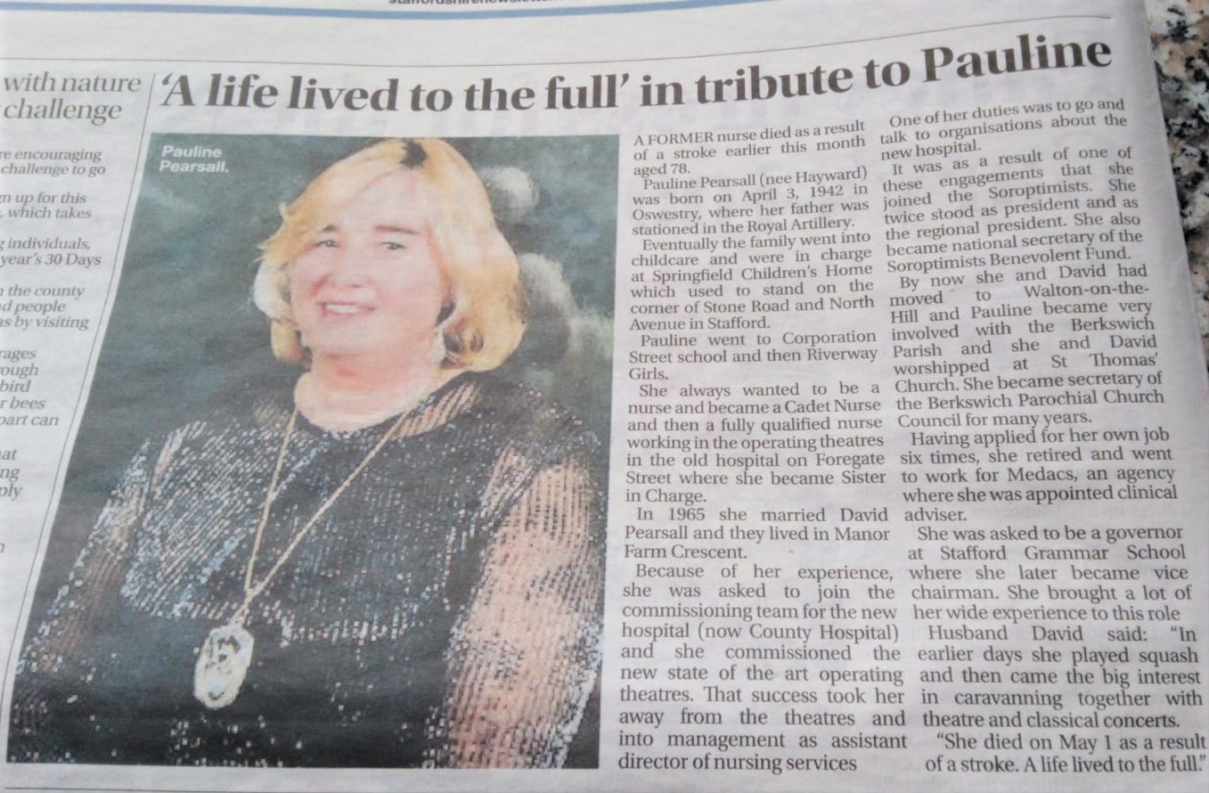 Staffordshire Newsletter tribute to Pauline Pearsall