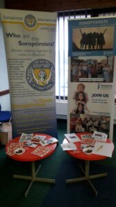 President Jane and fellow Soroptimists celebrated International Women's Day with a stand at Halesowen library, where they handed out leaflets spoke to visitors about Soroptimism.