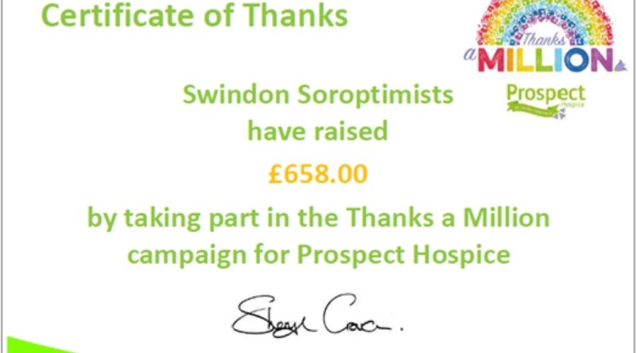 Swindon Soroptimists contribute to #ThanksAMillion fundraiser