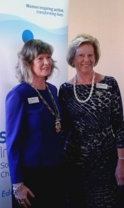 Regional President Diane Steele (Bath Soroptimist Club) with Daphne Dowsing (Tiverton & District Soroptimist Club)