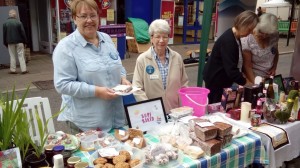 Margaret and Dorothy manning the cakes and plant stall