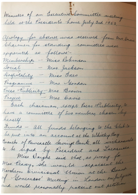 Minutes of first Whitley Bay Executivemeeting 1953