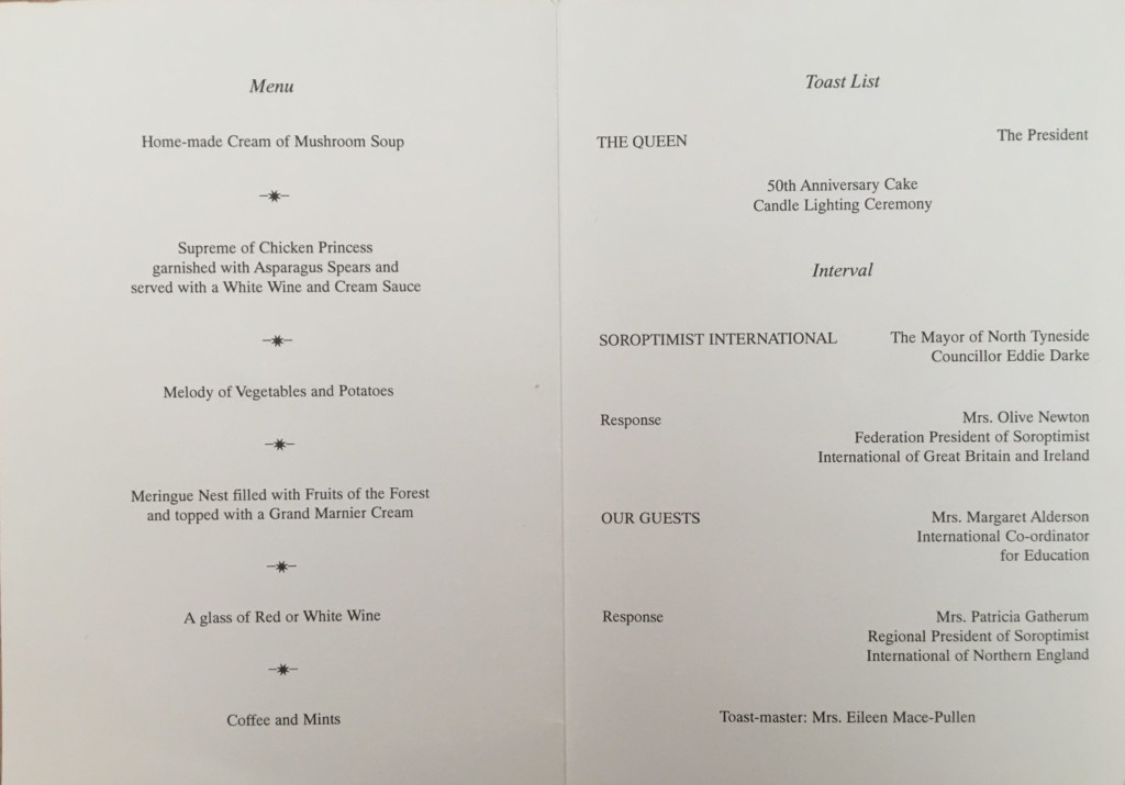 Menu from the club's 50th anniversary dinner held on 21 June 1997.
