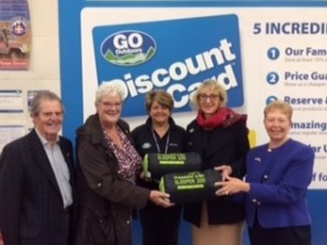 Representatives of Rotary Wigan, Trish Green manager of the Brick, Representative of Go Outdoors, Sue Doyle and Carol Taylor from SI Wigan
